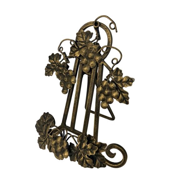Unbranded Other - Vintage Cast Metal Easel Cookbook Stand Grapes Antique Gold Finish 9"H